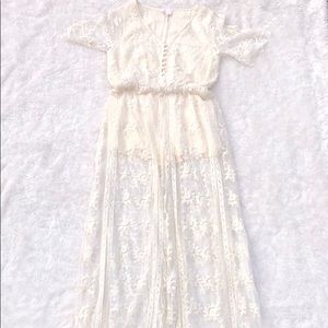 Entro Natural Lace Button Front Jumpsuit